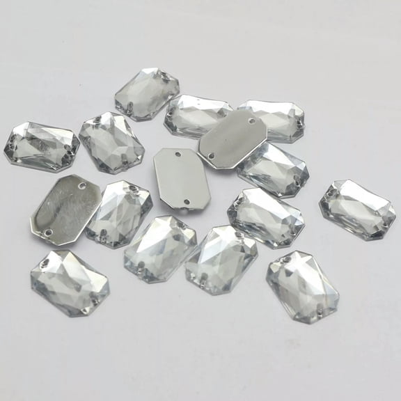 EOEMY 100 Clear Flatback Acrylic Rectangle Sewing Rhinestone Button Gem 13X18mm Sew On