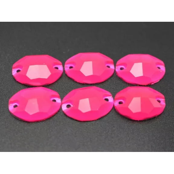 EOEMY 100 Flatback Acrylic Oval Sewing Rhinestone Gems Buttons 15X11mm Sew On Beads-Neon Hot Pink