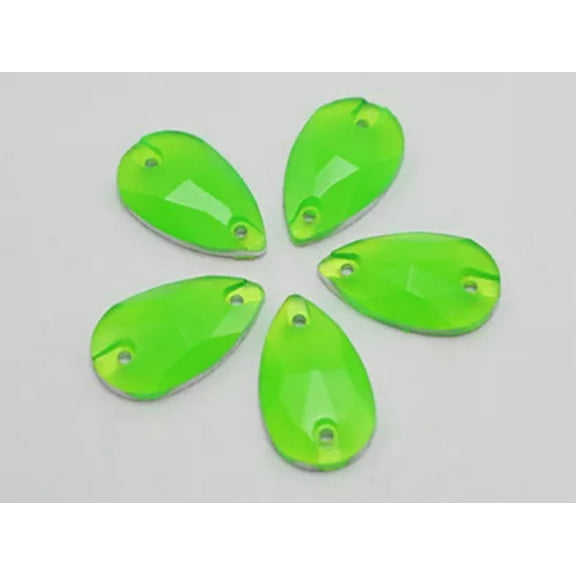EOEMY 100 Flatback Acrylic Teardrop Sewing Rhinestone Gem Buttons 10X18mm Sew On Beads-Neon Green
