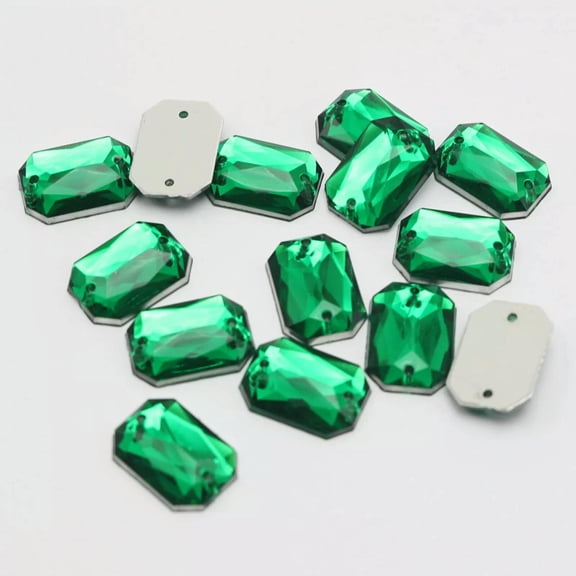 EOEMY 100 Green Flatback Acrylic Rectangle Sewing Rhinestone Gems10X14mm Sew On Beads