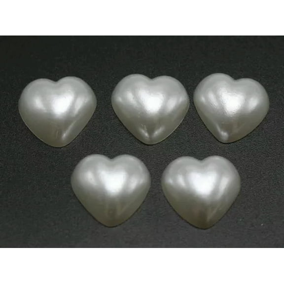 EOEMY 100 Ivory Pure White Acrylic Half Pearl Flatback Heart Beads 12X12mm Scrapbook-Pure White