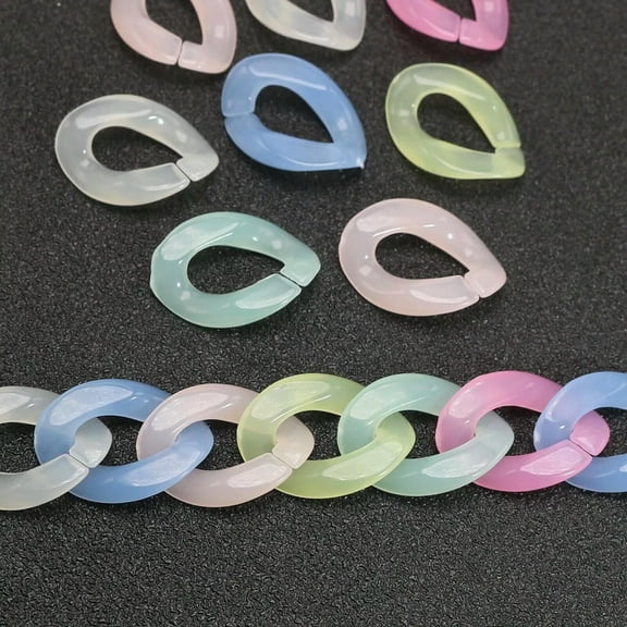 EOEMY 100 Jelly Color Acrylic Flat Twist Oval Linking Rings Open Chain Beads 23X17mm