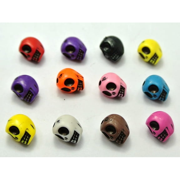 EOEMY 100 Mixed Color Acrylic Halloween Gothic Skull Beads 10X8mm