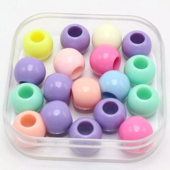 EOEMY 100 Mixed Pastel Color Acrylic Round Pony Beads 12X10mm For Kids Kandi Craft