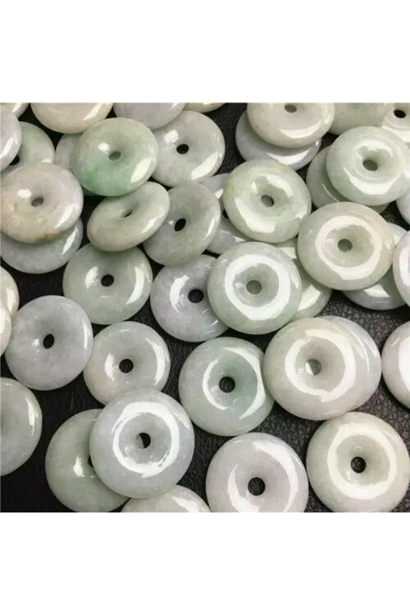 100%Natural Grade A Jade Donut Disc Pendant Natural Burma Green Jade Ice Jadeite-50Pc