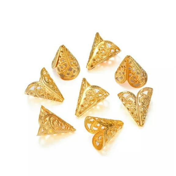 EOEMY 100 Pcs Filigree Flower Bead Caps 16mm Flower Tassel Bead End Caps For Crafts-Golden