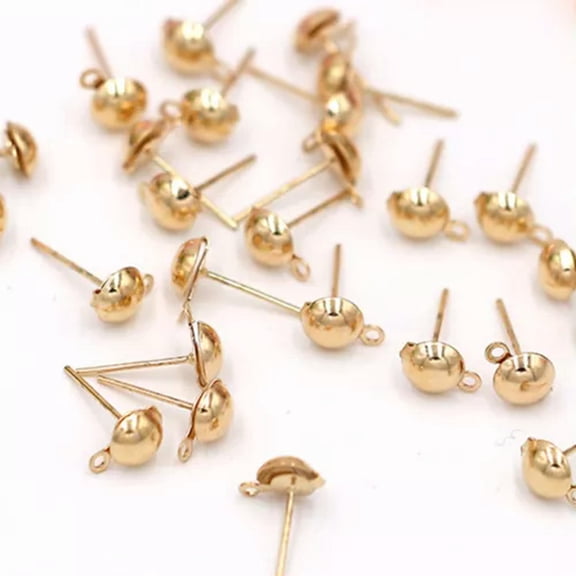 EOEMY 100 Pcs Half Ball 6mm Earring Ear Post Stud With Loop & Stopper Dangle Earring-Golden