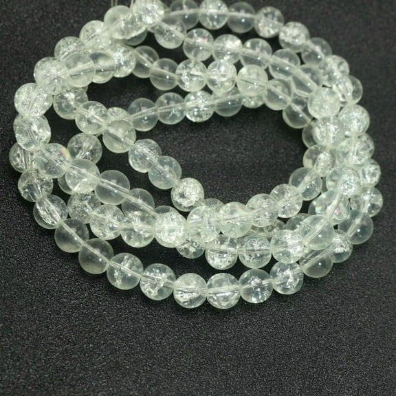 EOEMY 100 Pcs White Crackle Cracked Round Glass Crystal Charm Beads 8mm Craft Diy