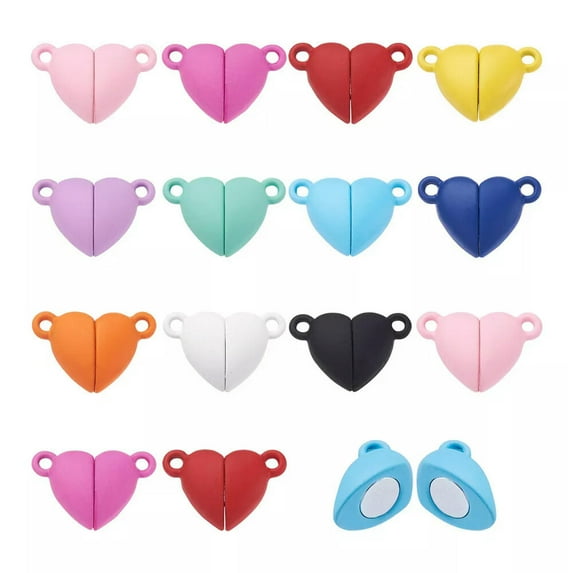 EOEMY 100 Set Heart Spray Painted Alloy Magnetic Clasps Bracelet Connector 16X10.5mm