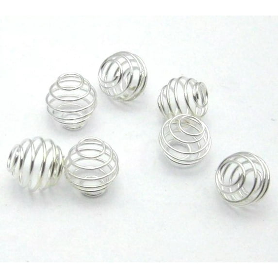 EOEMY 100 Silver Plated Spiral Bead Cages 8X8mm Findings Jewelry Making