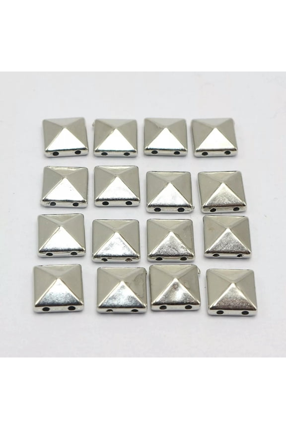 100 Silver Tone Acrylic Rock Punk Square Pyramid Rivet Studs Beads 10X10mm
