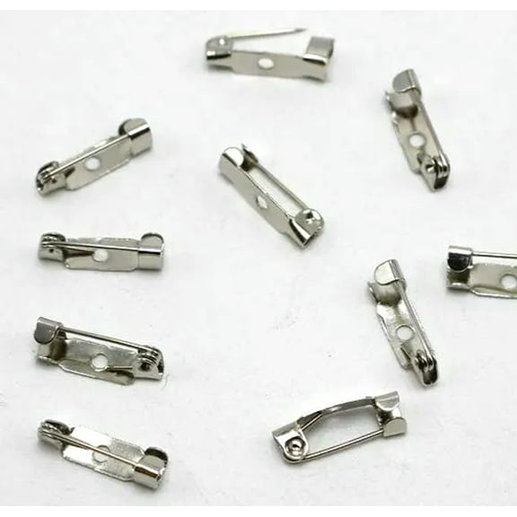 EOEMY 100 Silver Tone Metal Brooch Bar Pins Finding 15mm Pin Back Safety Pins