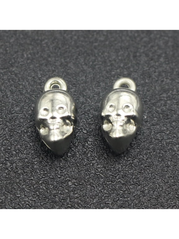 100 Silver Tone Metallic Acrylic Skeleton Skull Head Charm Pendants 16mm