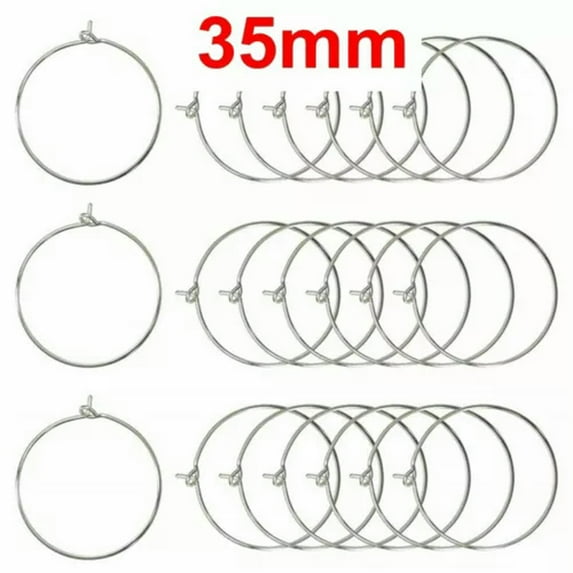 EOEMY 100 Silver Tone Wine Glass Charm Rings ~ Round Earring Hoops 20mm-35mm Jewelry-35mm
