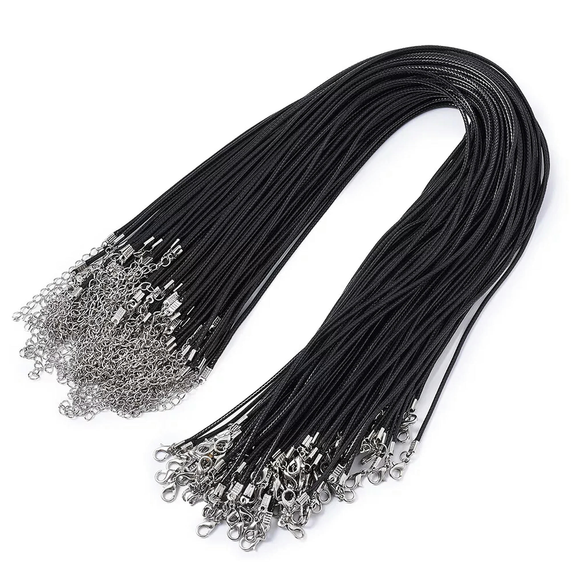 EOEMY 100 Strds 17" Imitation Leather Cord Necklaces Base With Lobster Clasp Black 2mm