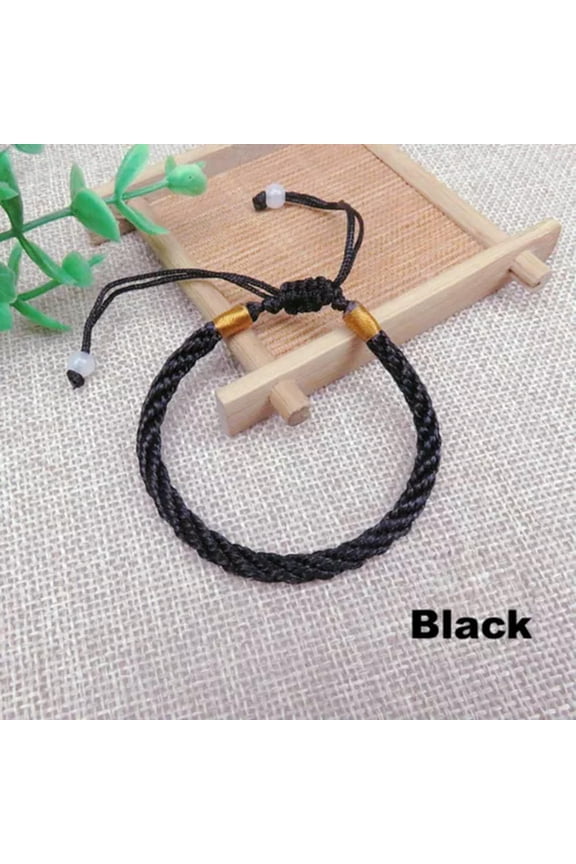 100 String Braided Lucky Love Rope Simulative Jade Bead Adjustable Bracelet-Black