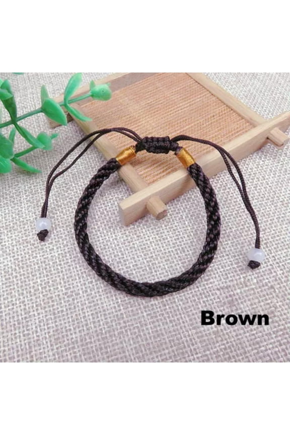100 String Braided Lucky Love Rope Simulative Jade Bead Adjustable Bracelet-Brown