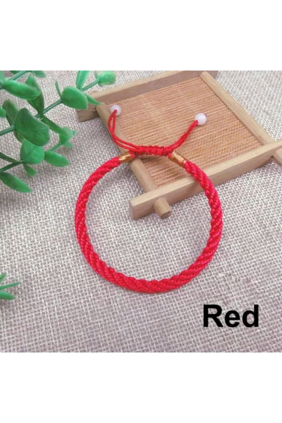100 String Braided Lucky Love Rope Simulative Jade Bead Adjustable Bracelet-Red