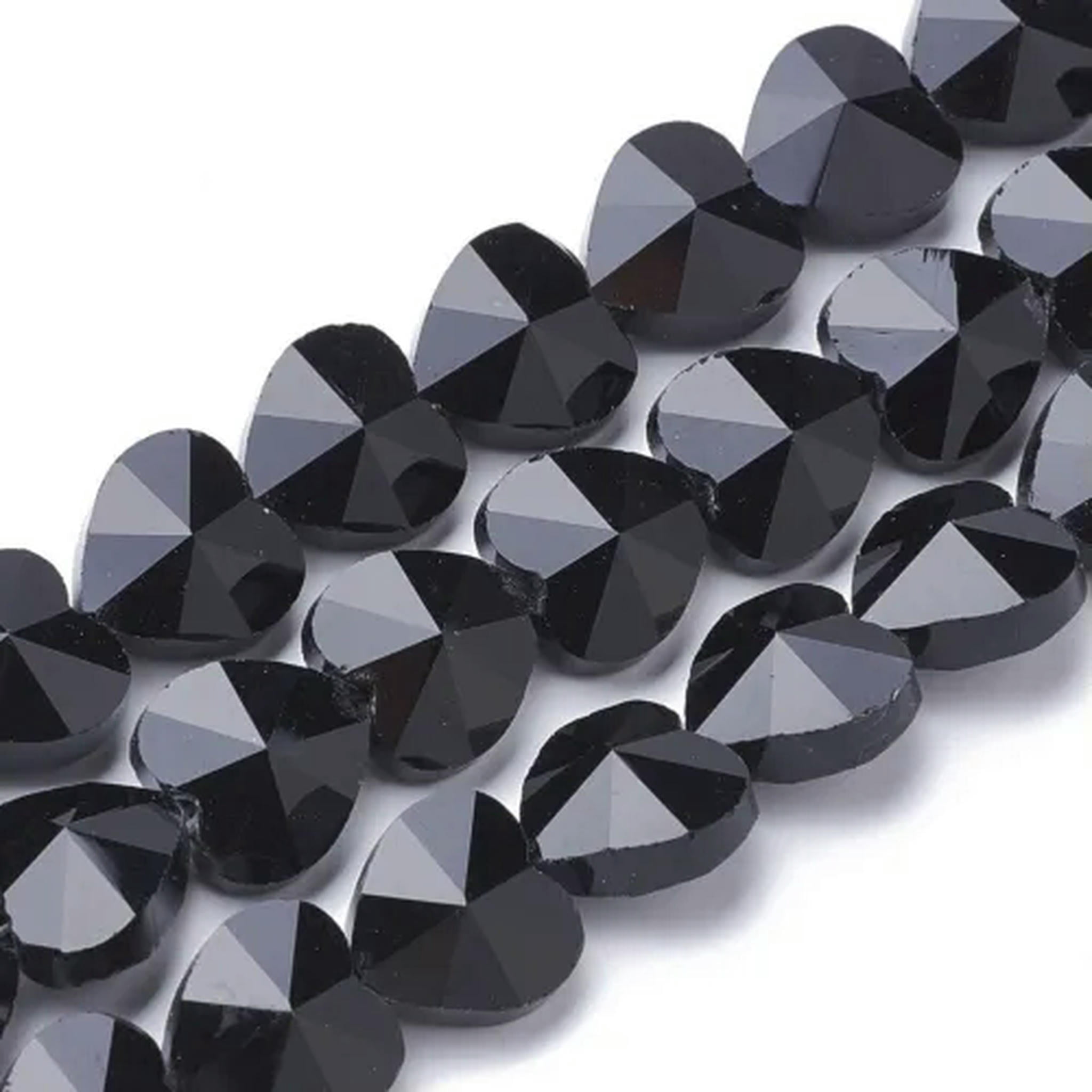 EOEMY 100Pc 10mm 14mm Heart Faceted Transparent Glass Beads Crystal Loose Spacer Beads-Black-14mm
