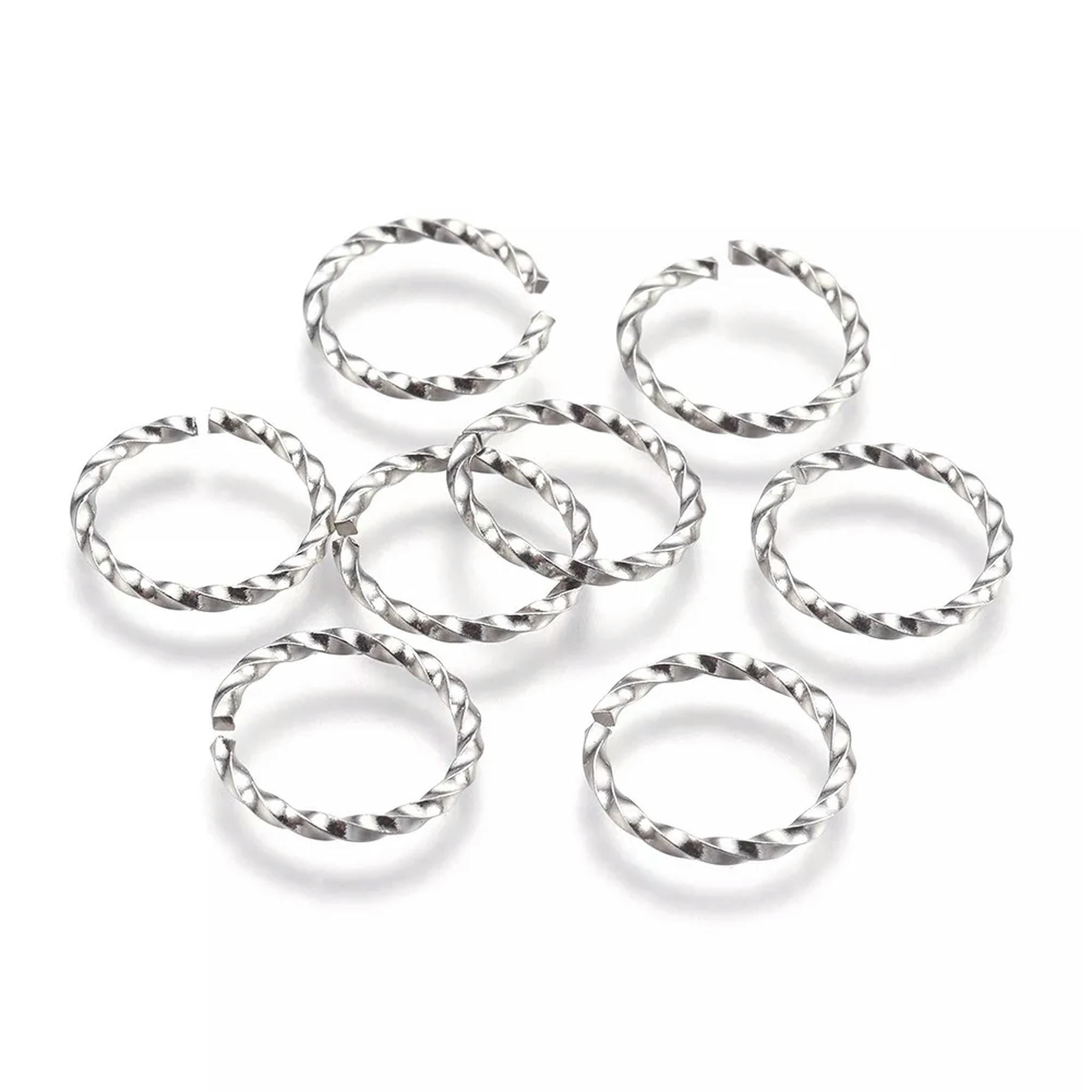 EOEMY 100Pc 304 Stainless Steel Twisted Open Jump Rings Round Unsoldered Loops 15mm Od