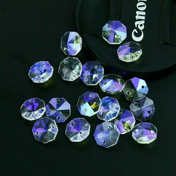 EOEMY 100Pc Ab Aurora Octagonal Bead Feng Shui Faceted Prism Chandelier Pendant Hanger