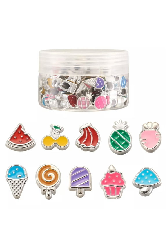 100Pc Acrylic Enamel European Large Hole Beads Fruit Food Slide Charms 11~15.5mm