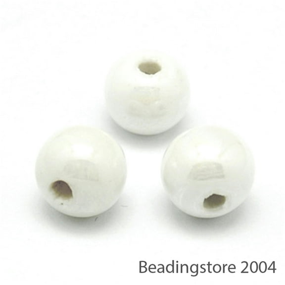 EOEMY 100Pc Handmade Porcelain Beads Pearlized Round Loose Beads Craft 10mm Pick Color-White