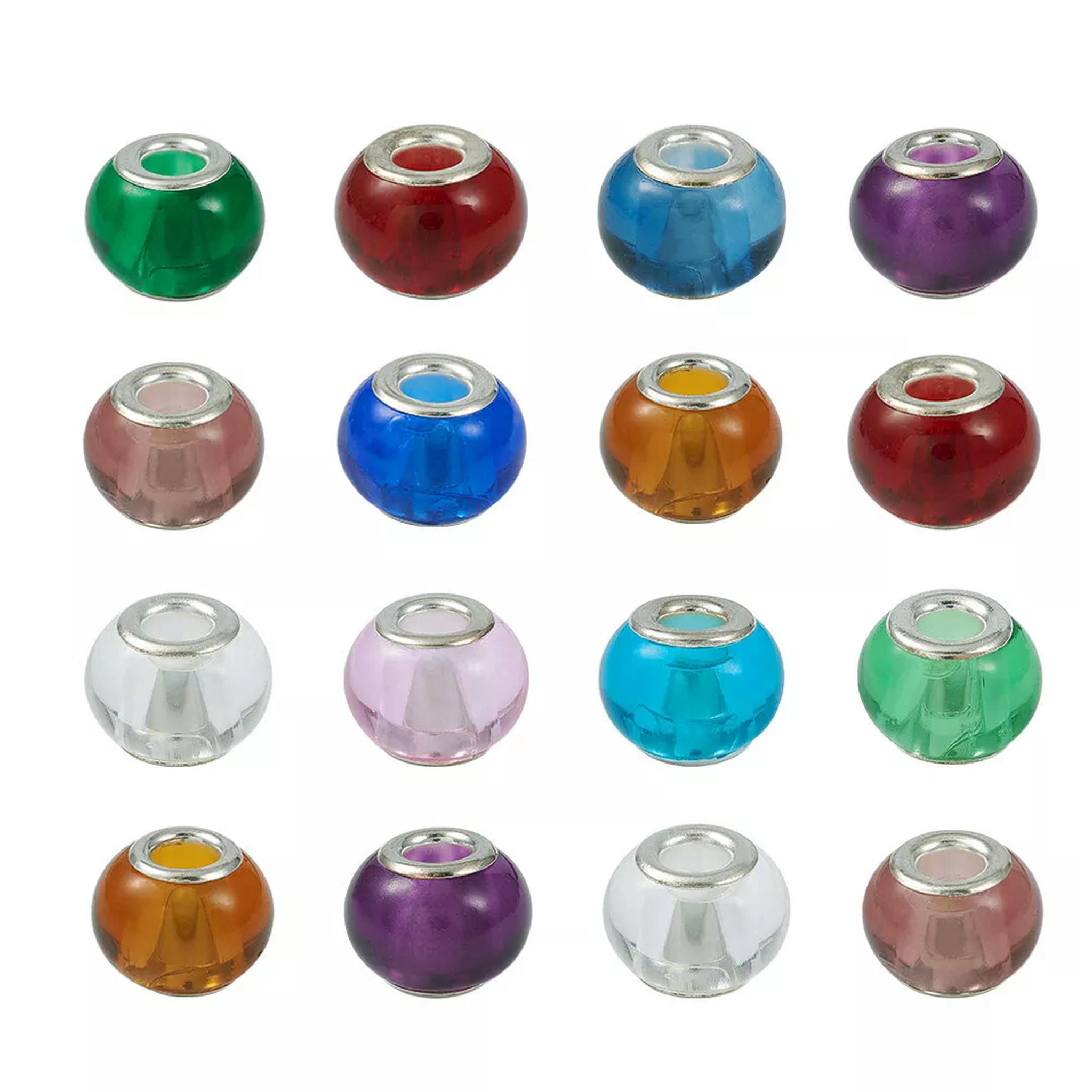 EOEMY 100Pc Rondelle Glass European Beads Large Hole Beads Smooth Beads Spacer 15X12mm