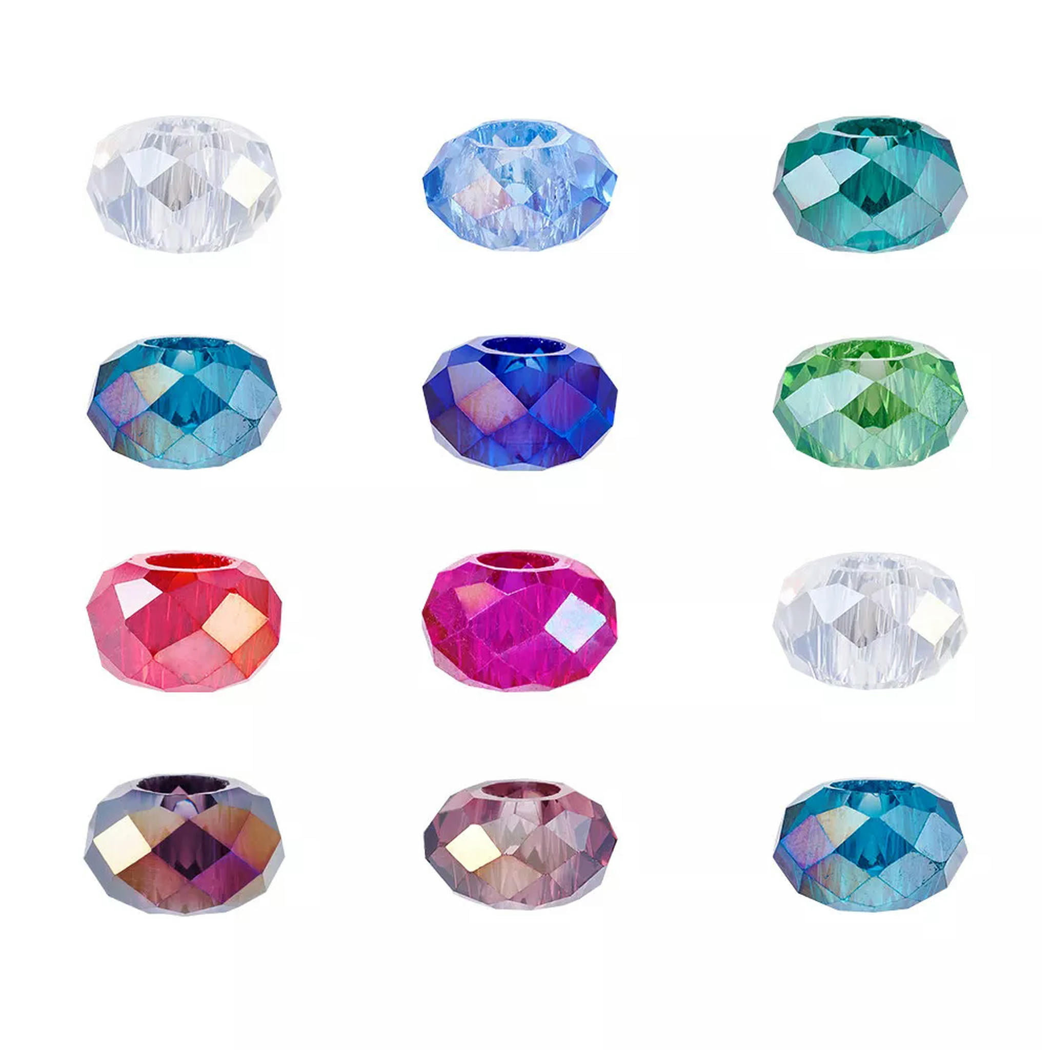 EOEMY 100Pc Rondelle Glass European Large Hole Beads Faceted Loose Spacer Craft 14X8mm