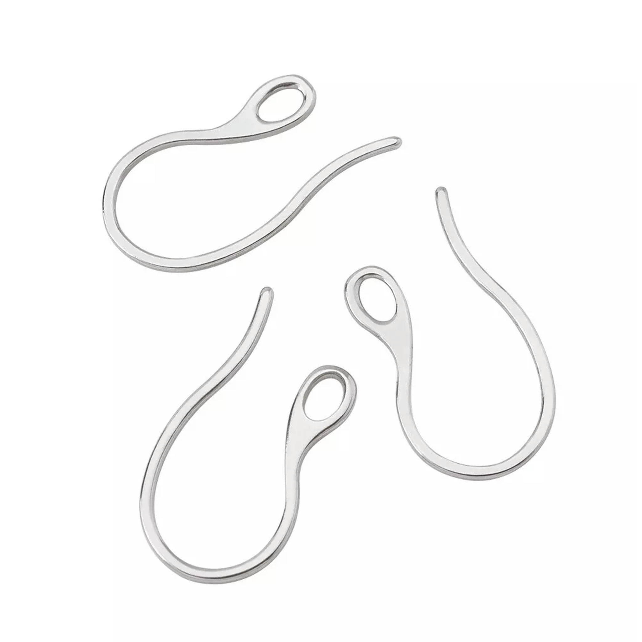 EOEMY 100Pcs 304 Stainless Steel Earring Hook Loop Earwire Jewelry Finding 21.5X11mm