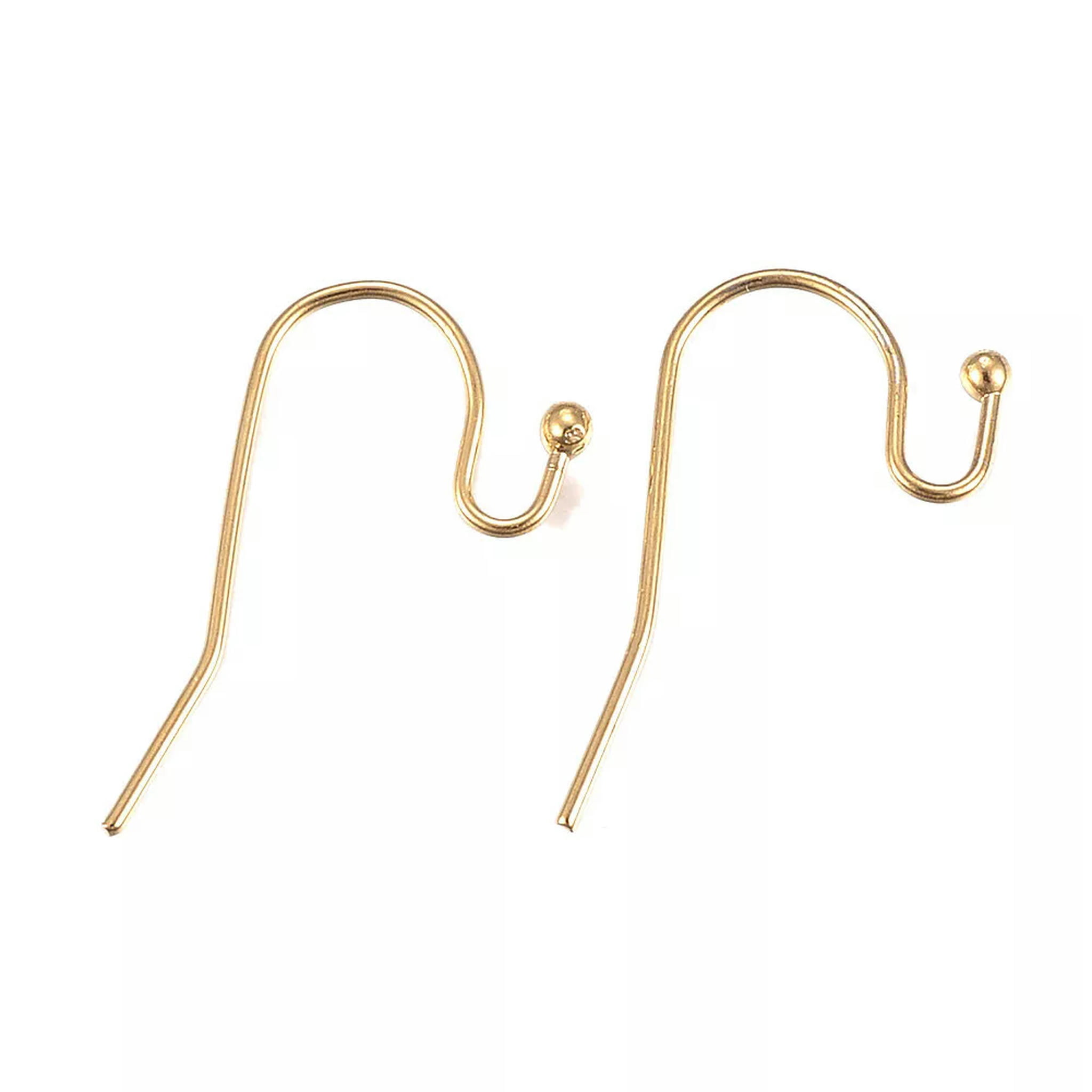 EOEMY 100Pcs 304 Stainless Steel French Earring Hooks Ball End Earwire Golden 21X12mm