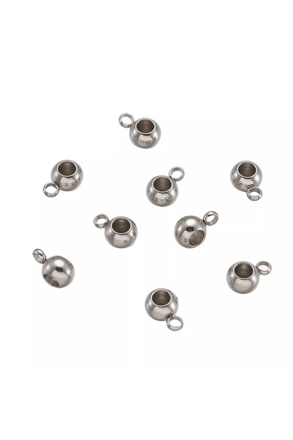 100Pcs 304 Stainless Steel Pendant Bail Beads Rondelle Smooth Charm Holder 9X6mm