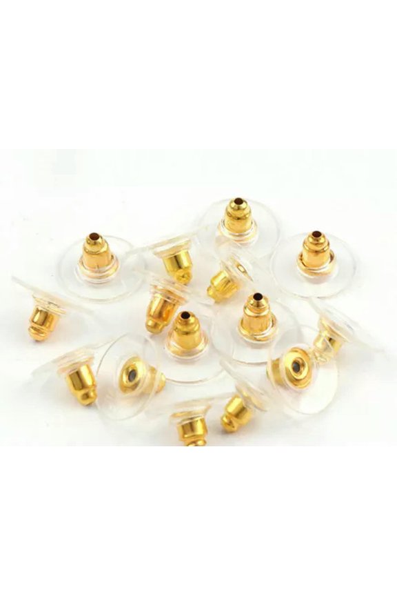 100Pcs Ear Studs Back Stoppers Ear Post Bullet Plug With Cap Jewelry Finding-Golden