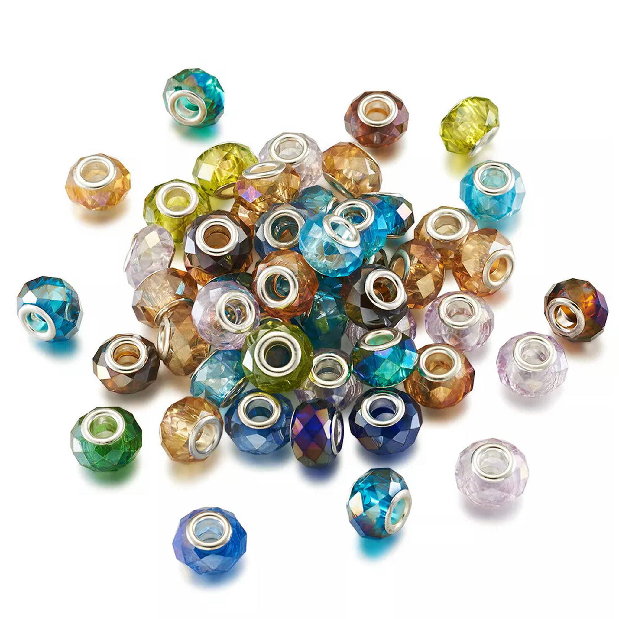 EOEMY 100Pcs Glass European Large Hole Faceted Rondelle Beads Spacer With Core 13~14mm