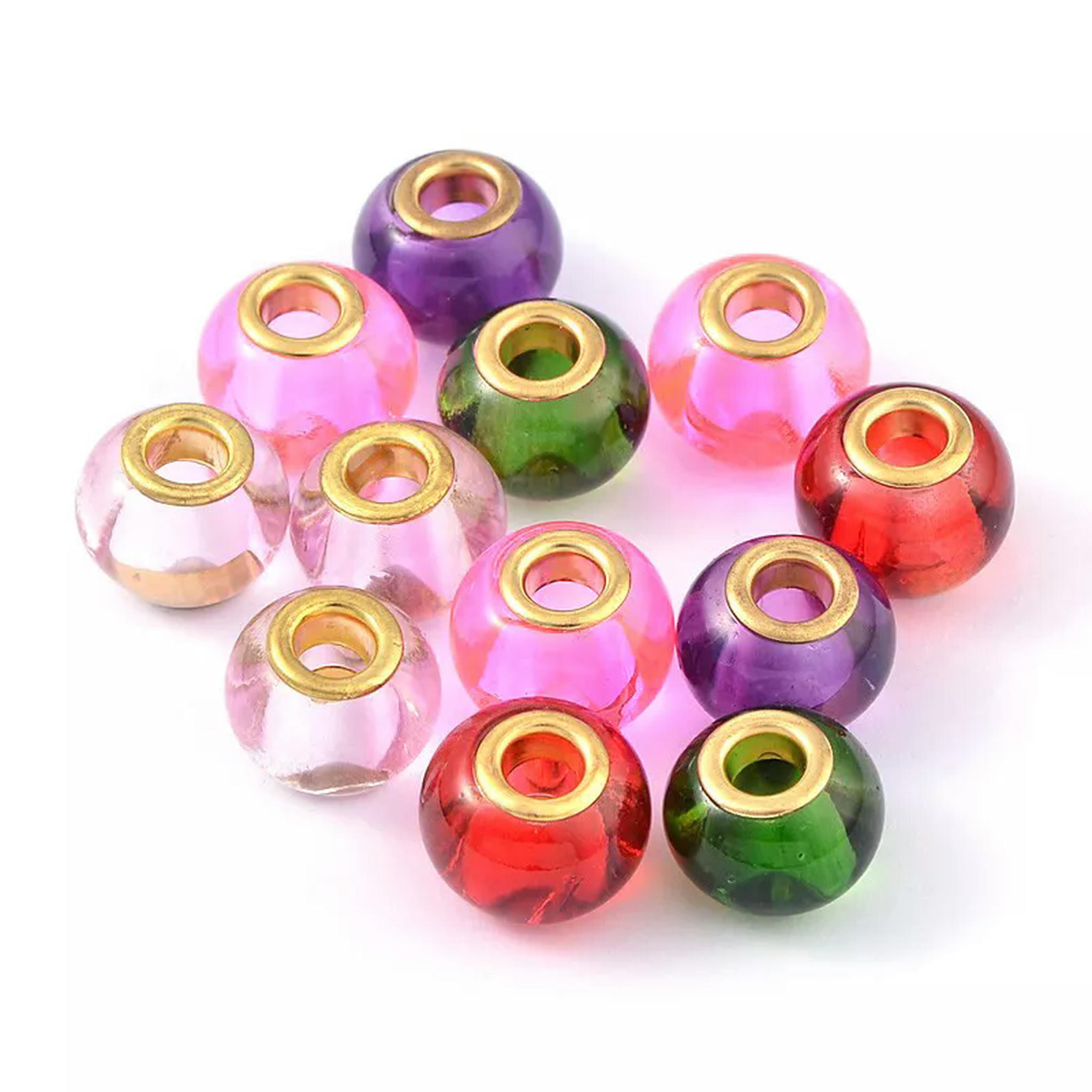 EOEMY 100Pcs Glass European Large Hole Rondelle Beads Loose With Brass Cores 15X12mm