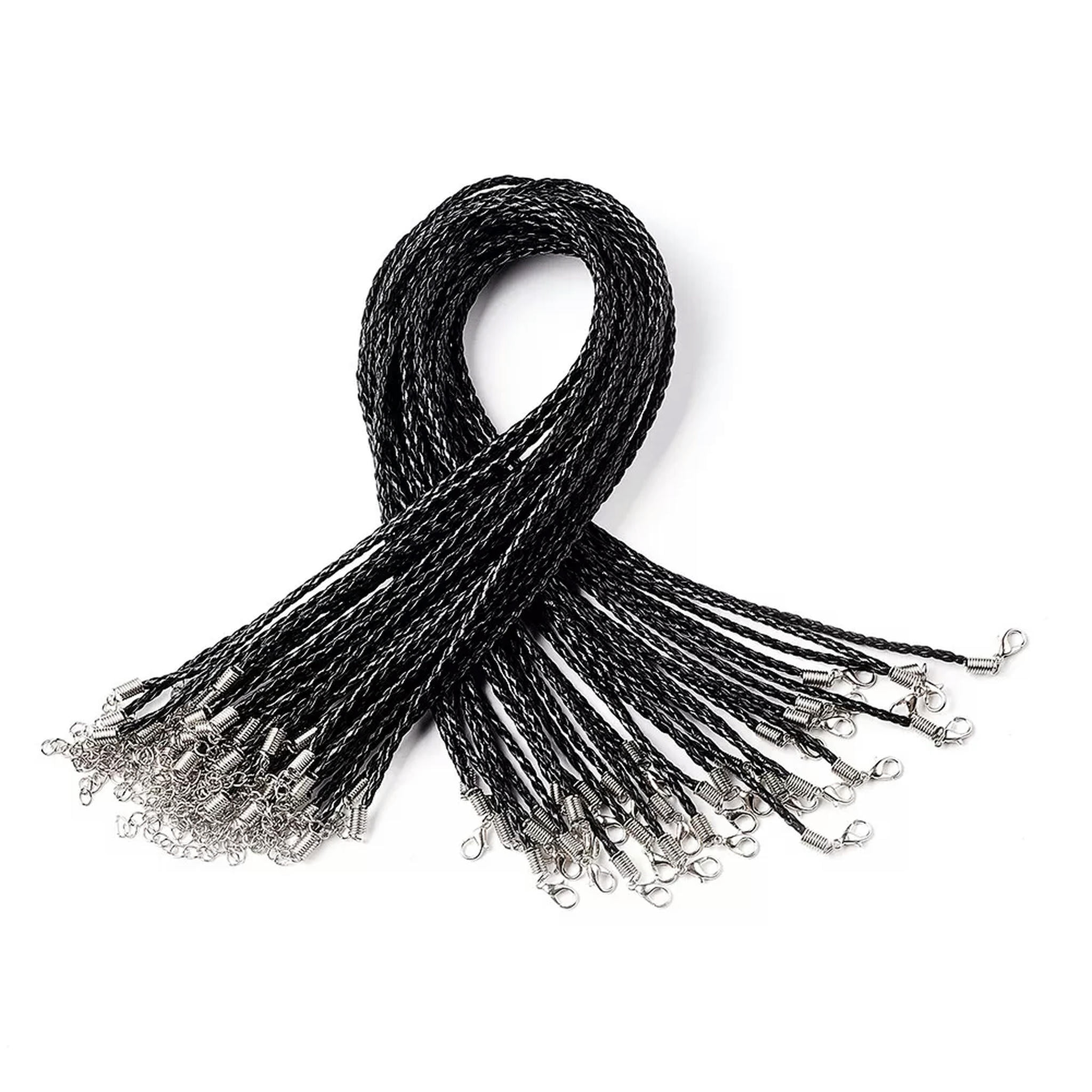 EOEMY 100Pcs Leather Necklace Cord Chain With Clasps Diy Bracelect Jewelry Black 17"