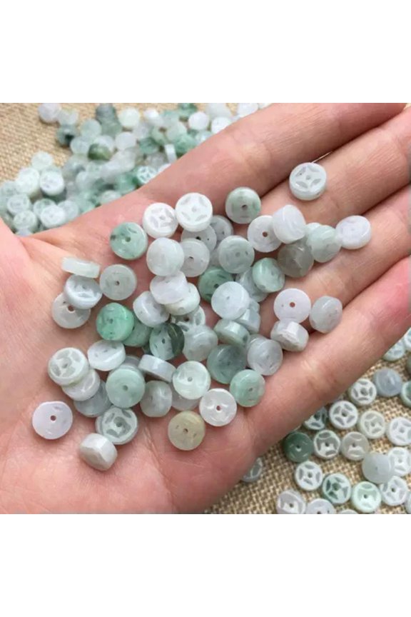 100Pcs Natural Grade A Jade Jadeite Bead Diy Bracelet Coin Loose Pendant 8mm