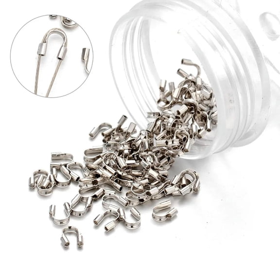 EOEMY 100Pcs Platinum Tone Brass Wire Guardian Protector End Crimp Findings Tiny 5X4mm