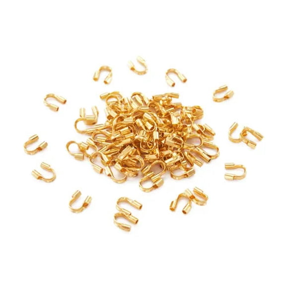 EOEMY 100Pcs Quality Brass Wire Guardian Tiny String Guard Protectors Findings 5X4X1mm-Gold