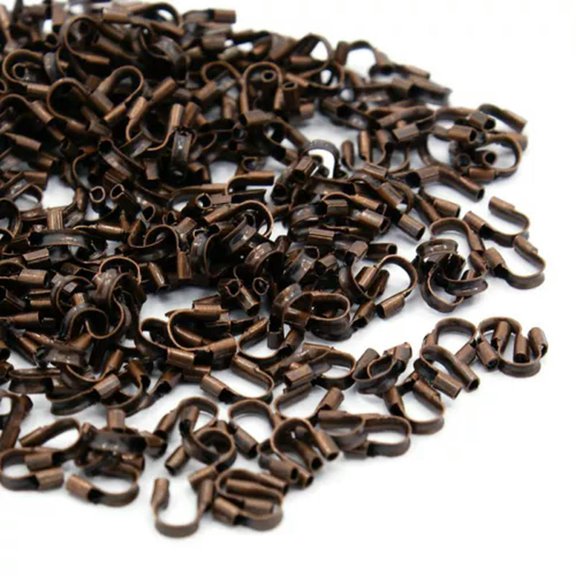 EOEMY 100Pcs Quality Brass Wire Guardian Tiny String Guard Protectors Findings 5X4X1mm-Red Copper