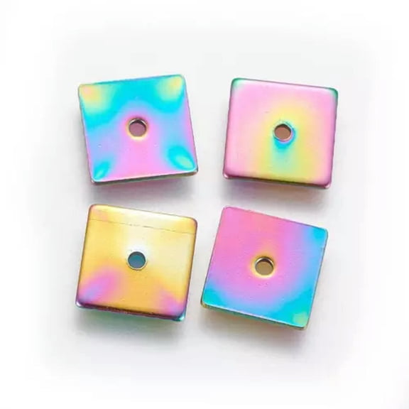 EOEMY 100Pcs Stainless Steel Spacer Beads Square For Diy Crafts Jewelry Making 6-8mm-Rainbow Color-6X6X0.9mm, Hole: 1.2mm