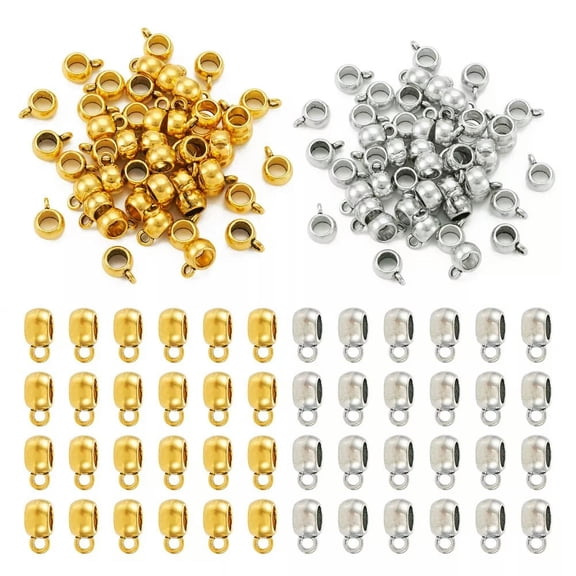 EOEMY 100Pcs Tibetan Style Alloy Rondelle Tube Bails Loop Bails Bail Beads Findings