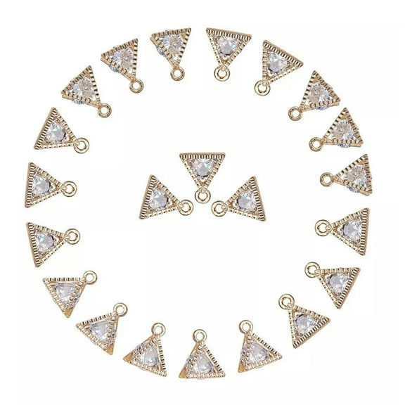 EOEMY 100Pcs Triangle Alloy Cubic Zirconia Charms Gold Dangle Pendant Findings 11X9mm