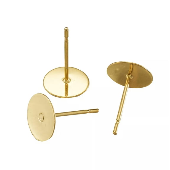 EOEMY 100X Stainless Steel Flat Pad Blank Stud Earring Posts Golden Plated 12X8mm