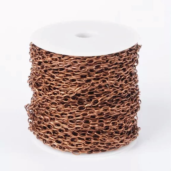 EOEMY 109Yds/Roll Iron Cross Chains Oval Link Cable Smooth Strings Spool 6.9X3.8X0.9mm-Red Copper