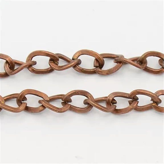 EOEMY 109Yds/Roll Iron Twisted Cross Chains Unsoldered 19 Gauge Oval Link String 5X4mm-Red Copper