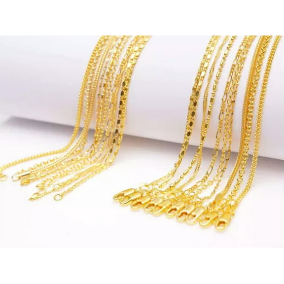 EOEMY 10Kinds Mix Styles Chains 18K Yellow Gold Filled Gf Necklace Star S Rolo Figaro-16