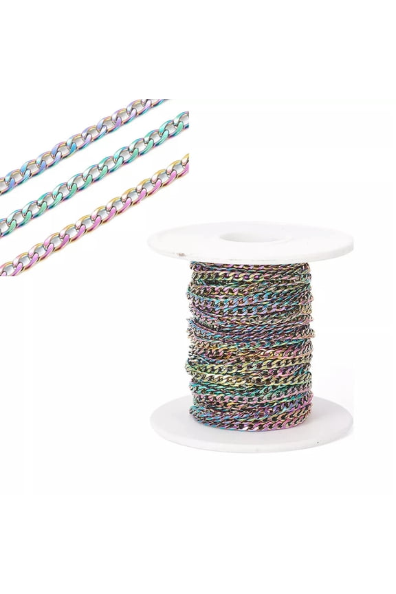 10M/Roll Multi-Color 304 Stainless Steel Unwelded Curb Chains Oval Links 4.5X3mm