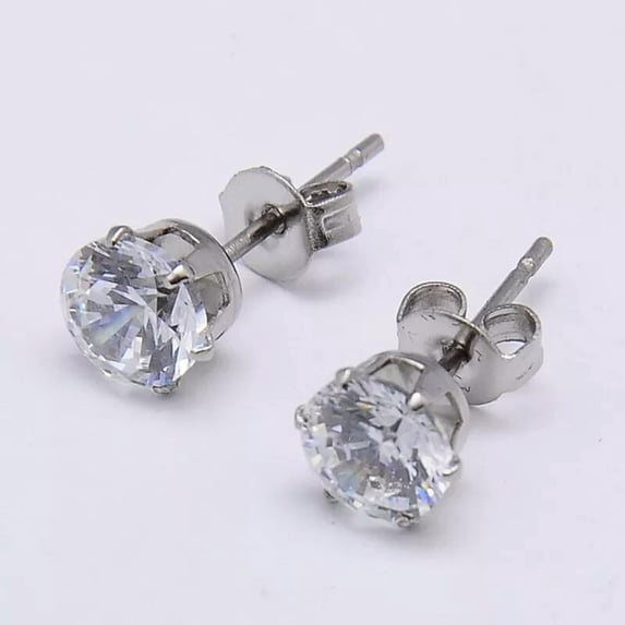 EOEMY 10Pairs Flat Round Cubic Zirconia Ear Studs 304 Stainless Steel Base Findings