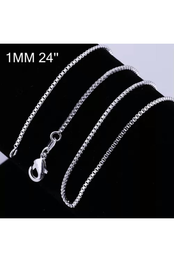 10Pcs 925Sterling Silver Solid Silver 1mm Box Chains Necklace 16"-24" C007-16 Inch